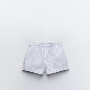 Zara White and Blue Striped Shorts